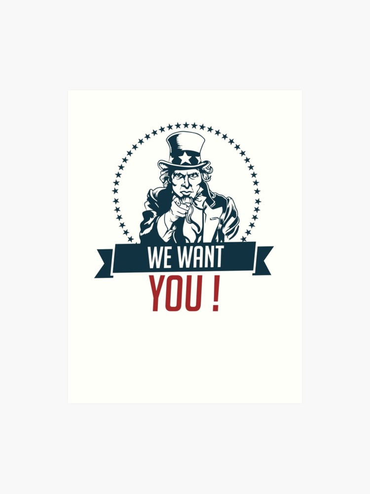 750x1000 Uncle Sam We Want You! Text Art Print