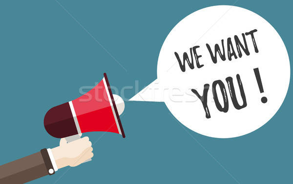 600x377 Flat Hand Bullhorn We Want You Vector Illustration