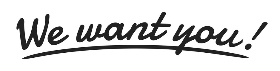 938x240 We Want You Handwriting, Vector Illustration