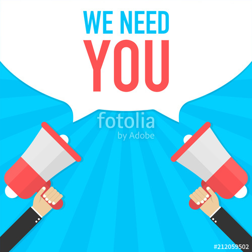500x500 Hand Holding Megaphone With Speech Bubble We Need You Vector