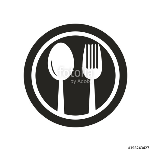 500x500 Spoon And Fork On Plate Logo Black And White, Spoon And Fork