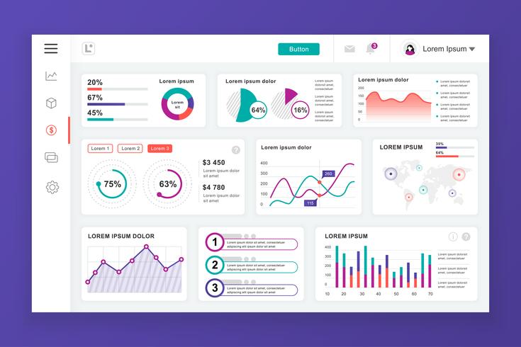 735x490 Dashboard Admin Panel Vector Design Template With Infographic