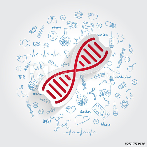 500x500 Dna Icon Vector On Handdrawn Healthcare Doodles Background Modern