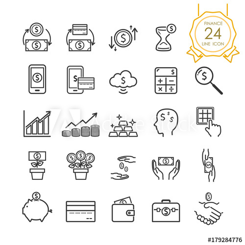 500x500 Finance Line Icon Set Elements Of Banknote, Coin, Credit Card