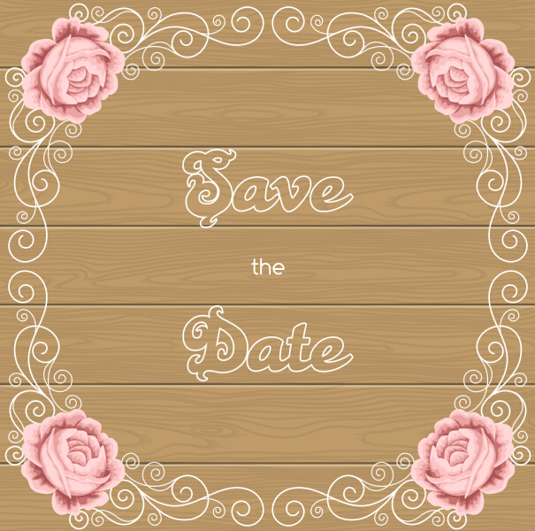 605x600 Flower Wedding Invitation With Background Wooden Vector Free Download