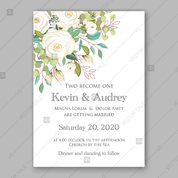 600x600 Rose White Greenery Wedding Background Vector Invitation Template