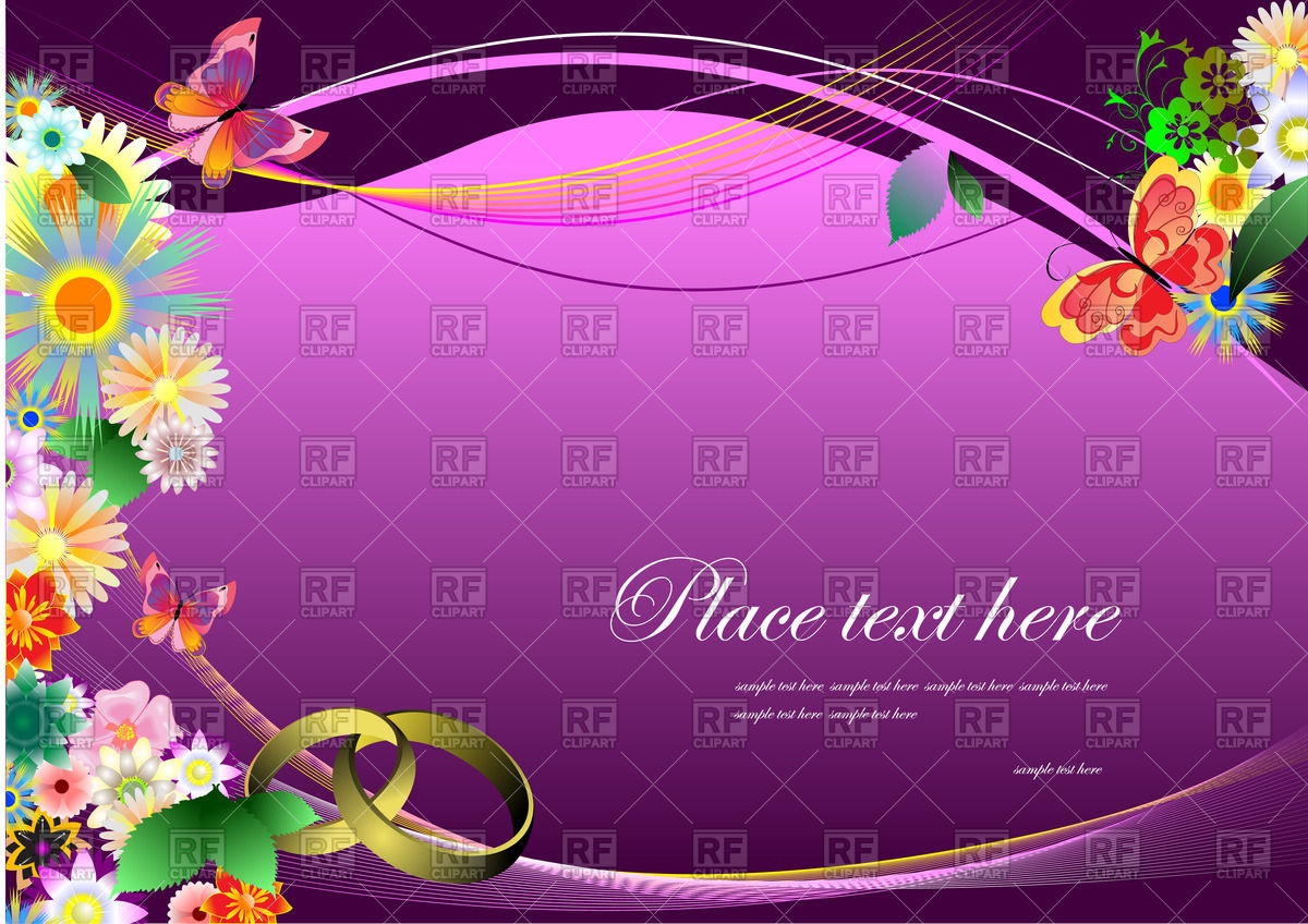 1200x848 Wedding Invitation With Flowers On Purple Wavy Background Vector