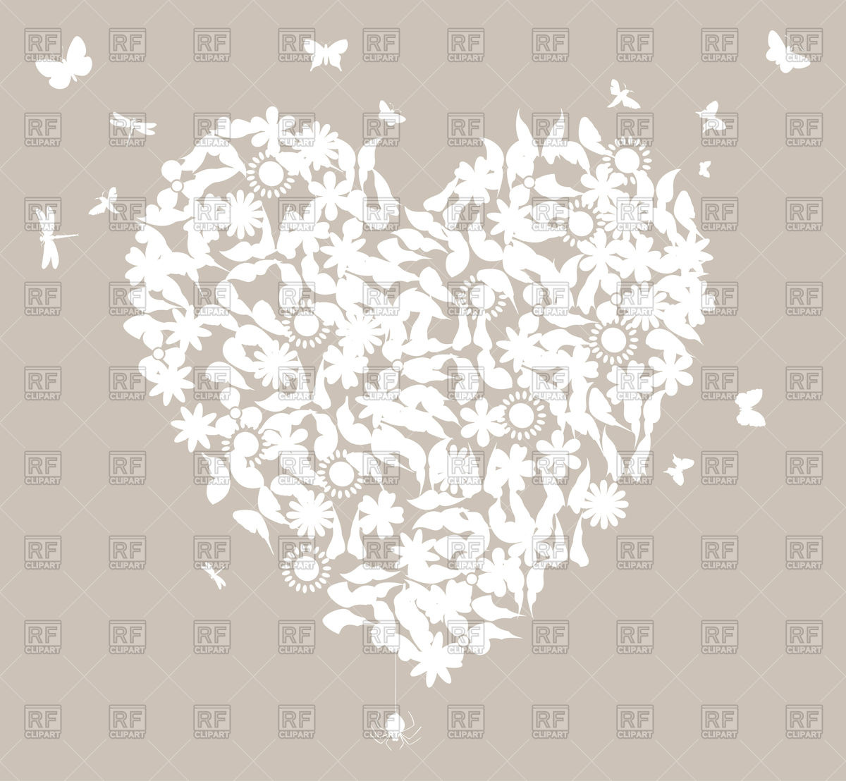 1200x1108 White Floral Wedding Heart On Grey Background Vector Image