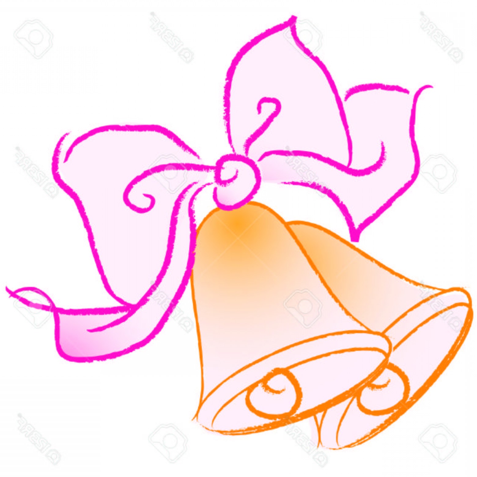 Photostock Vector Hand Drawn Gold Wedding Bells With A Pink Bow 1560x1560 Photostock Vector Hand Drawn Gold Wedding Bells With A Pink Bow