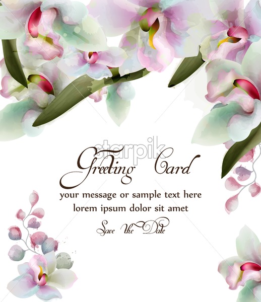 Orchid Flowers Watercolor Card Vector Beautiful Spring Frame 518x600 Orchid Flowers Watercolor Card Vector Beautiful Spring Frame