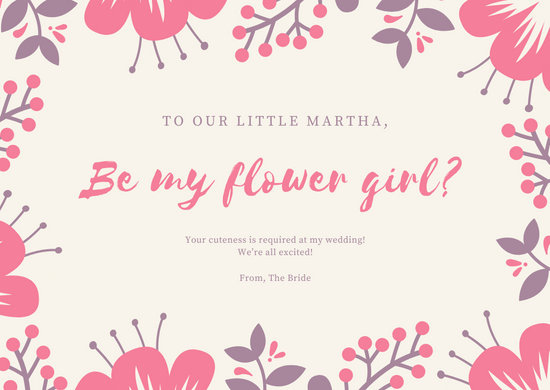Pink Floral Vector Flower Girl Wedding Card 550x390 Pink Floral Vector Flower Girl Wedding Card
