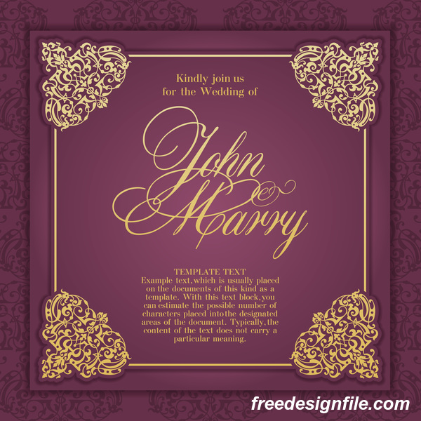 Vintege Purple Wedding Card Vector Free Download 600x600 Vintege Purple Wedding Card Vector Free Download