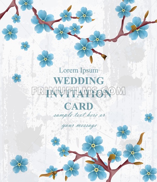 Wedding Invitation Card Vector Blue Spring Flowers Beautiful 519x600 Wedding Invitation Card Vector Blue Spring Flowers Beautiful