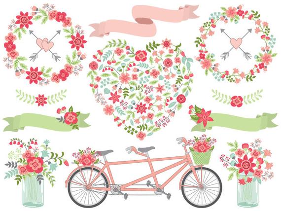 570x428 Wedding Clipart Vector Wedding Clipart Floral Wedding Etsy