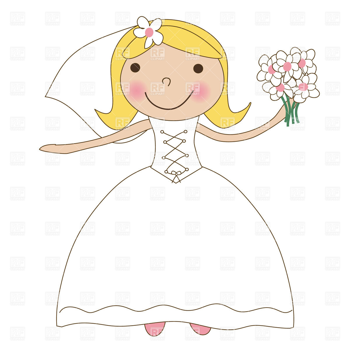 1200x1200 Bride In Wedding Dress With Bunch Of Flowers Vector Image