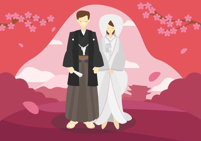 700x490 Japan Wedding Couple Vector Flat Illustration