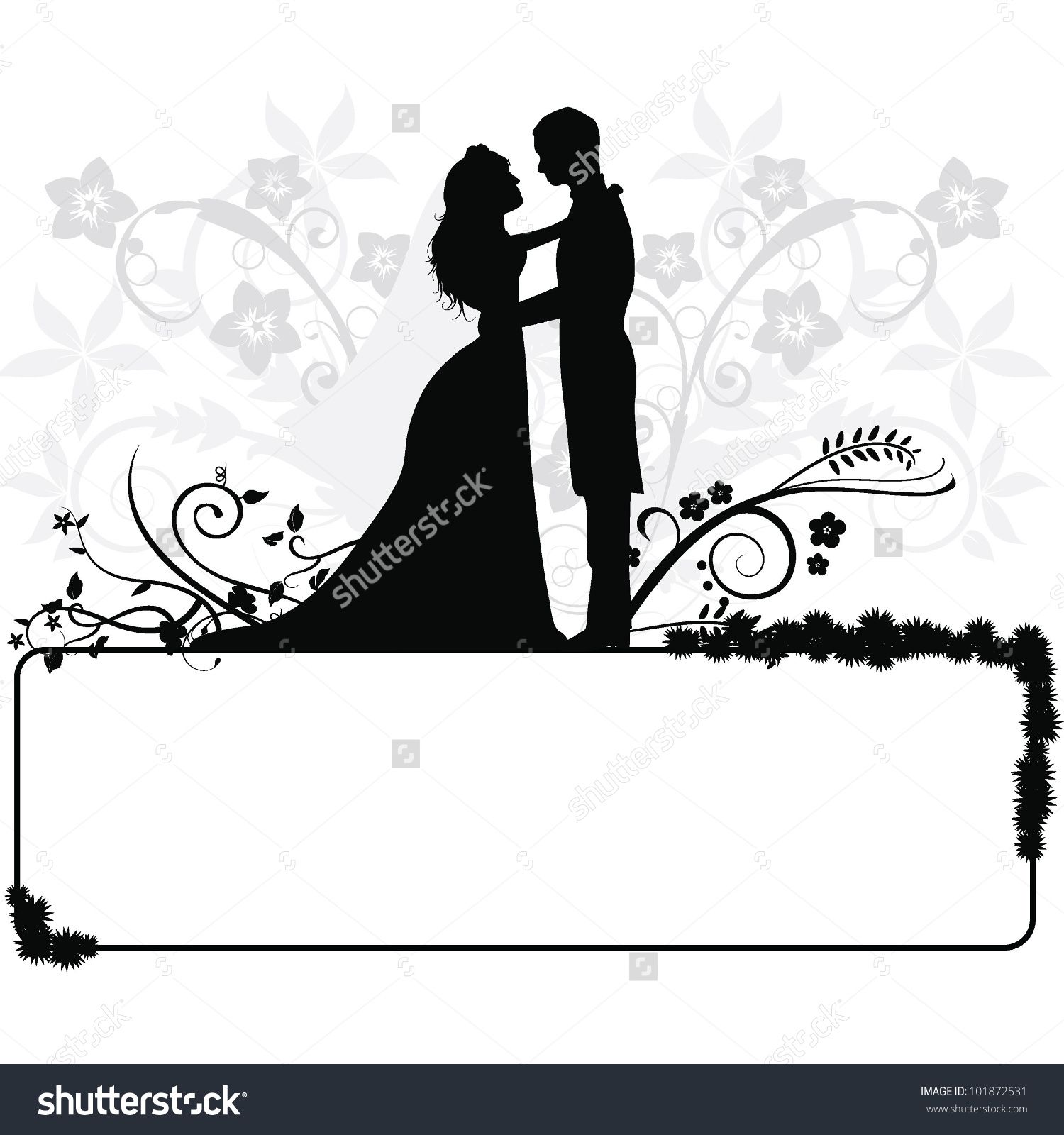 1500x1600 Wedding Couple Silhouettes Background Stock Vector Illustration