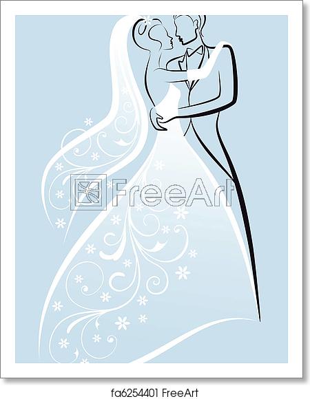 450x580 Free Art Print Of Wedding Couple, Vector Bride And Bridegroom