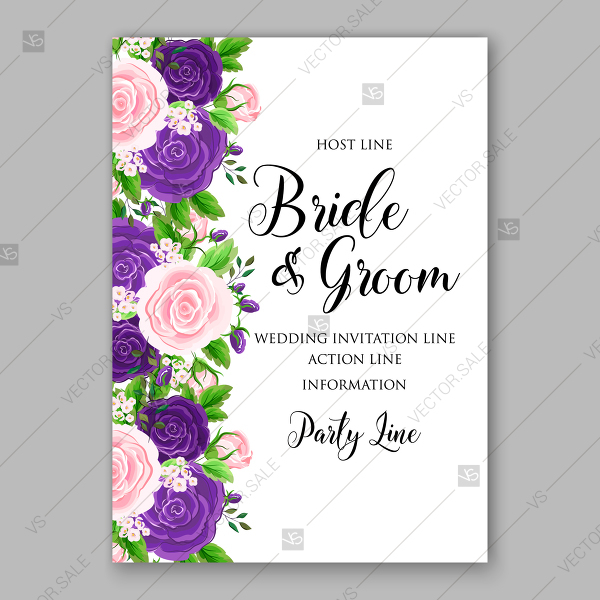 Wedding Invitation Card Template Purple Pink Rose Greenery Floral 600x600 Wedding Invitation Card Template Purple Pink Rose Greenery Floral