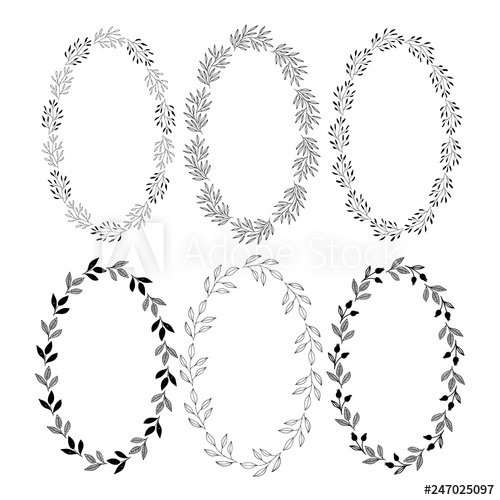 500x500 Set Of Hand Drawn Oval Wreaths With Ink Texture Wedding Flourish