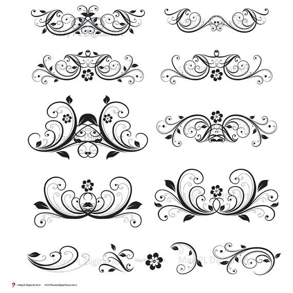 570x570 Digital Clipart Flourish Clip Art Swirls Vintage Flower Digital