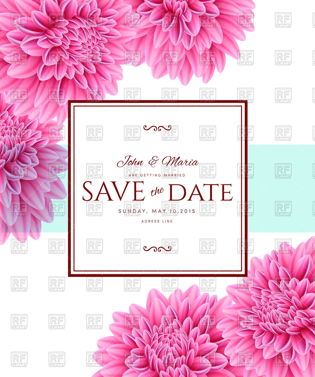 1002x1200 Save The Date Wedding Card With Aster Flowers Vector Image