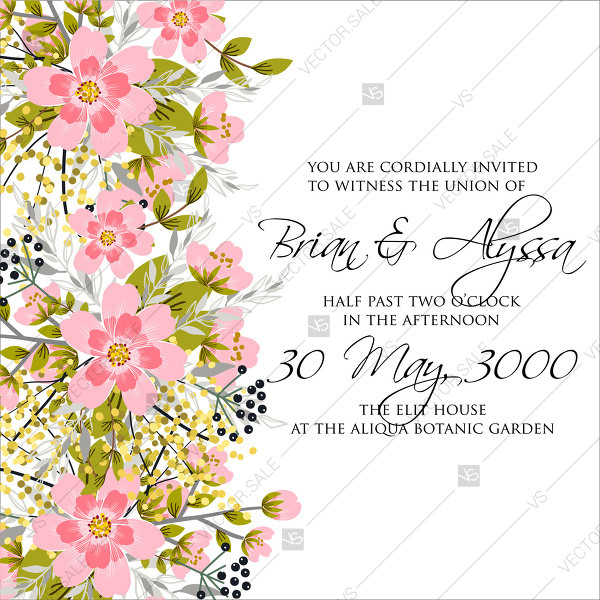 600x600 Spring Flower Vector Wedding Invitation Template Marriage