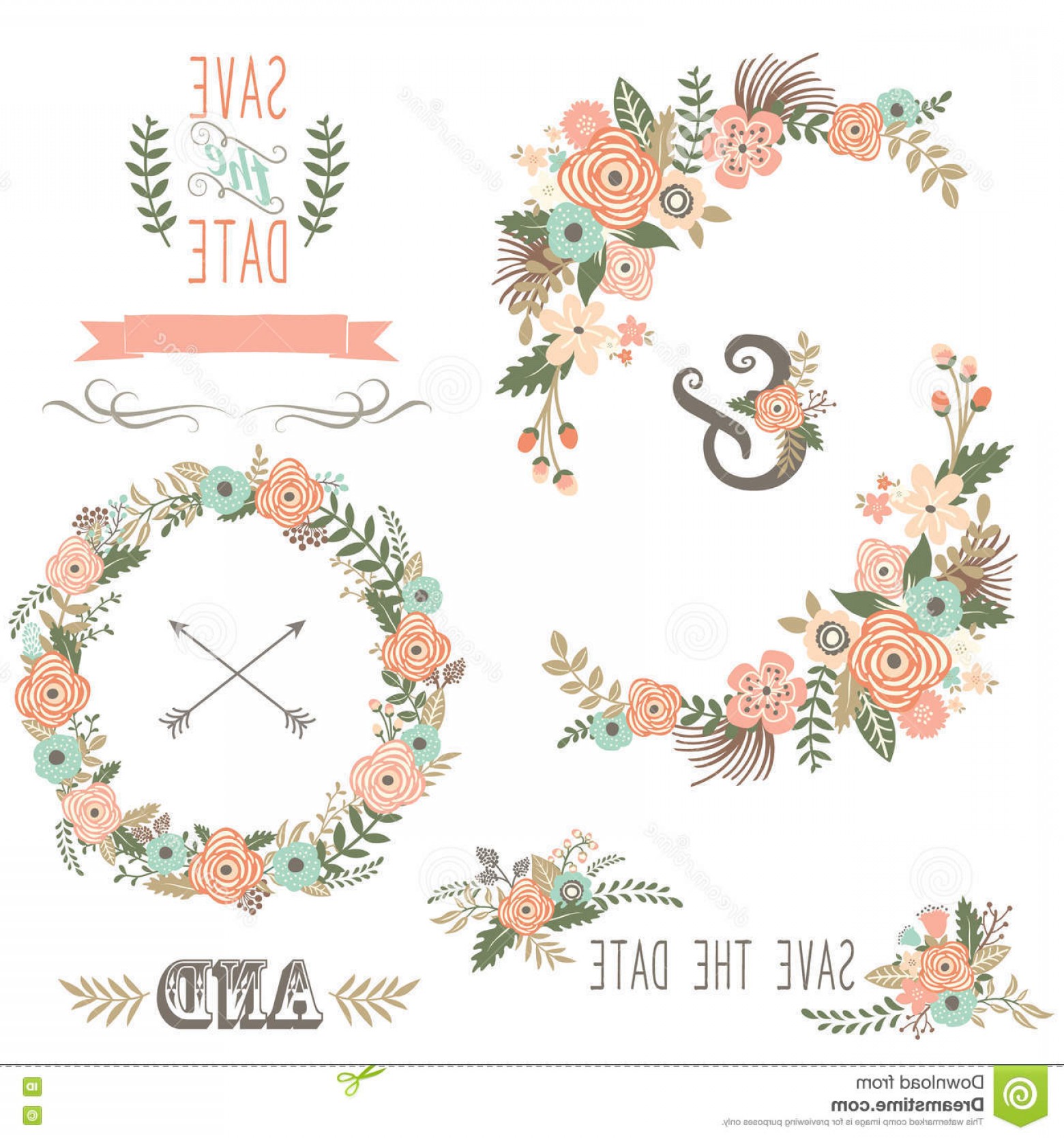 1560x1668 Stock Illustration Vintage Rustic Floral Wreath Vector