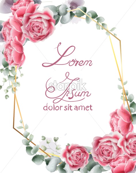 473x600 Wedding Card With Rose Flowers Vector Vintage Floral Frame Decor