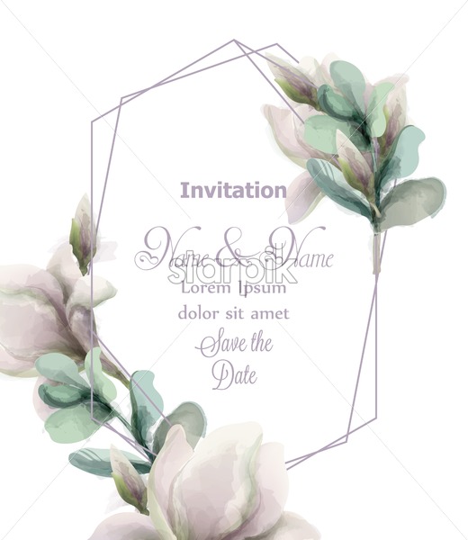 520x600 Magnolia Flowers With Glitter Abstract Frame Vector Watercolor