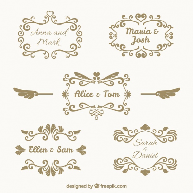 626x626 Pack Of Five Vintage Wedding Frames Vector Free Download