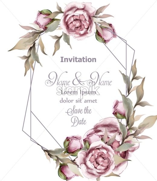 520x600 Rose Delicate Abstract Frame Vector Wedding Invitation Card Save