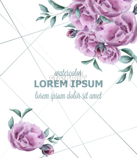 520x600 Wedding Invitation Rose Flowers Watercolor Frame Vector Beautiful