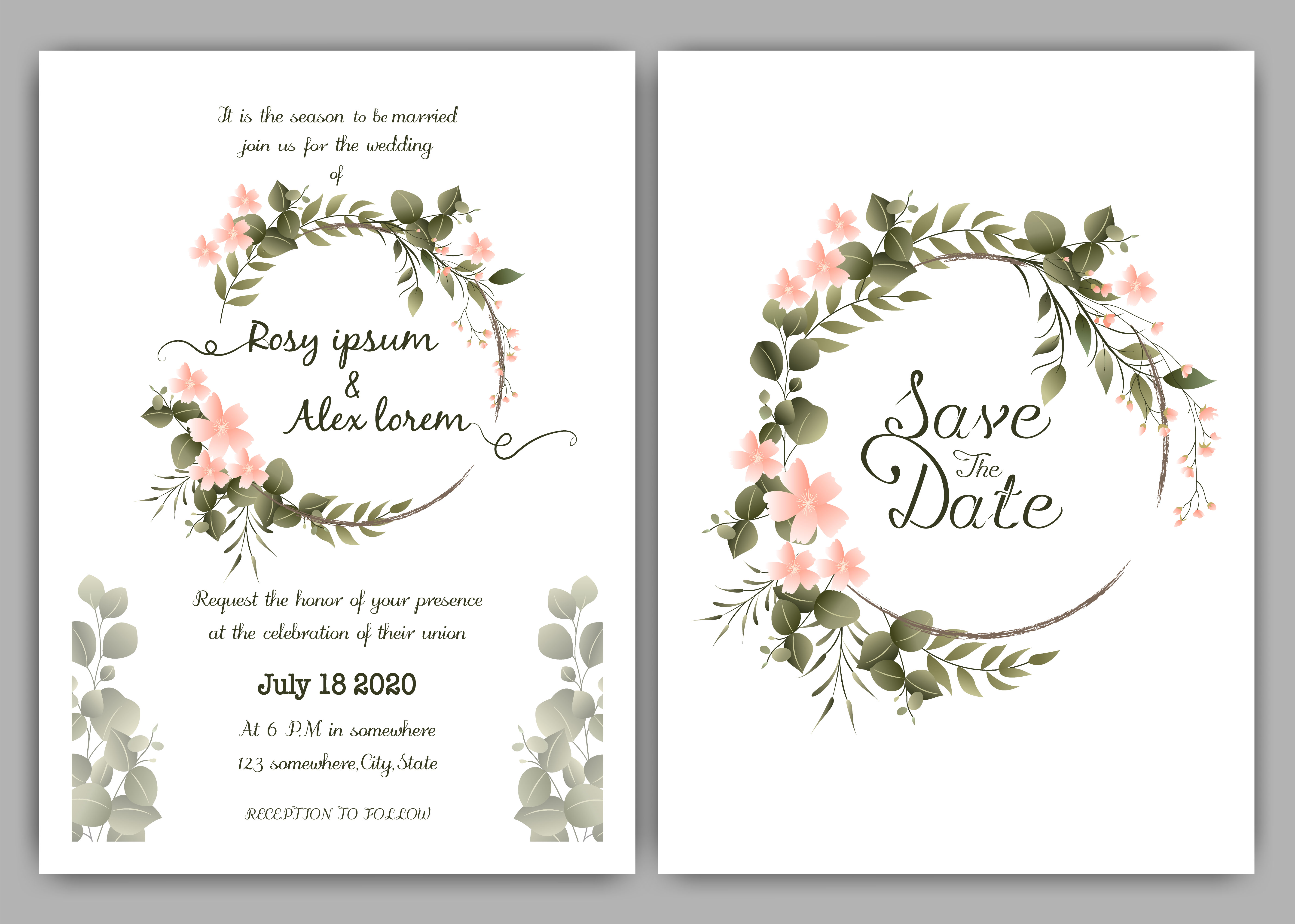 5604x4000 Rustic Wedding Invitation Free Vector Art