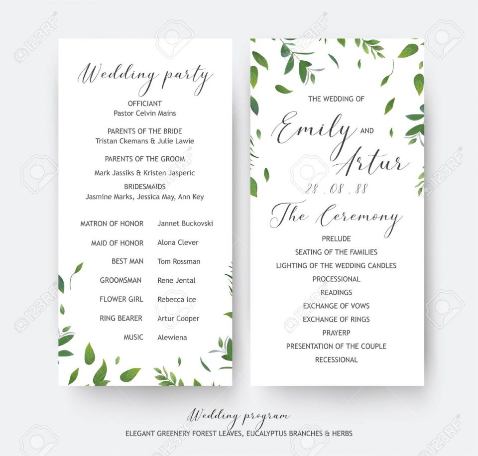 960x916 Wedding Floral Greenery Ceremony And Party Program Cards Vector