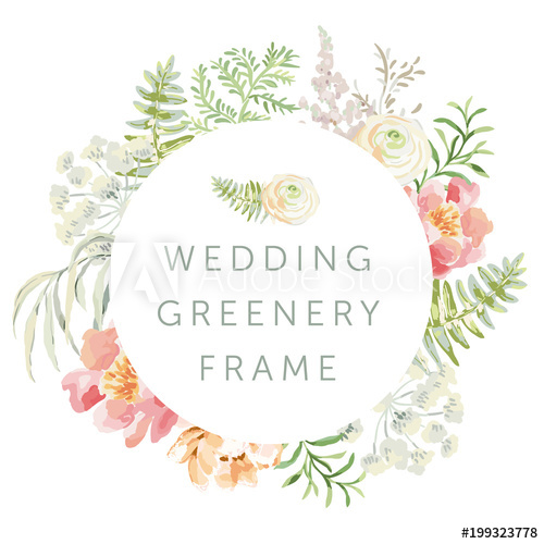500x500 Wedding Greenery Circle Frame With Flowers Pink Peony And Green