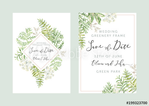 500x357 Wedding Greenery Diamond Frame Save The Date Green Leaves Vector
