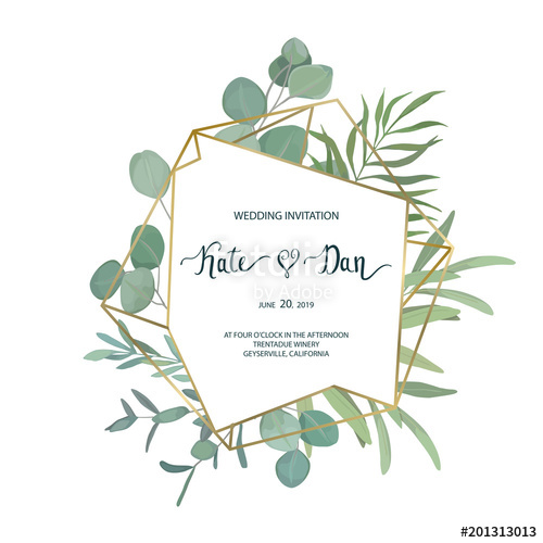 500x500 Floral Greenery Card Template With Eucalyptus Branch For Wedding