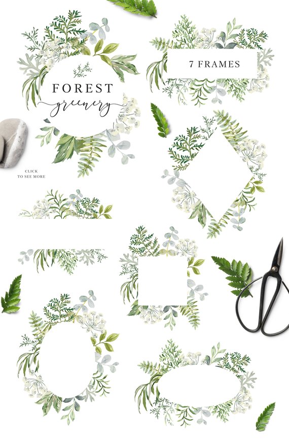 570x877 Forest Greenery Frames Green Leaves, Fern Floral Frame Clipart