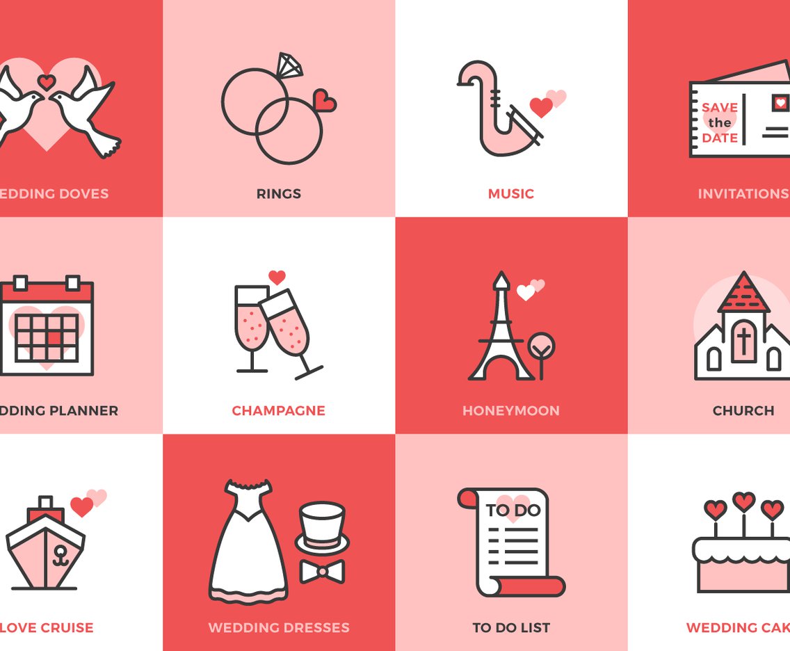 1136x936 Wedding Flat Line Vector Icons Vector Art Graphics