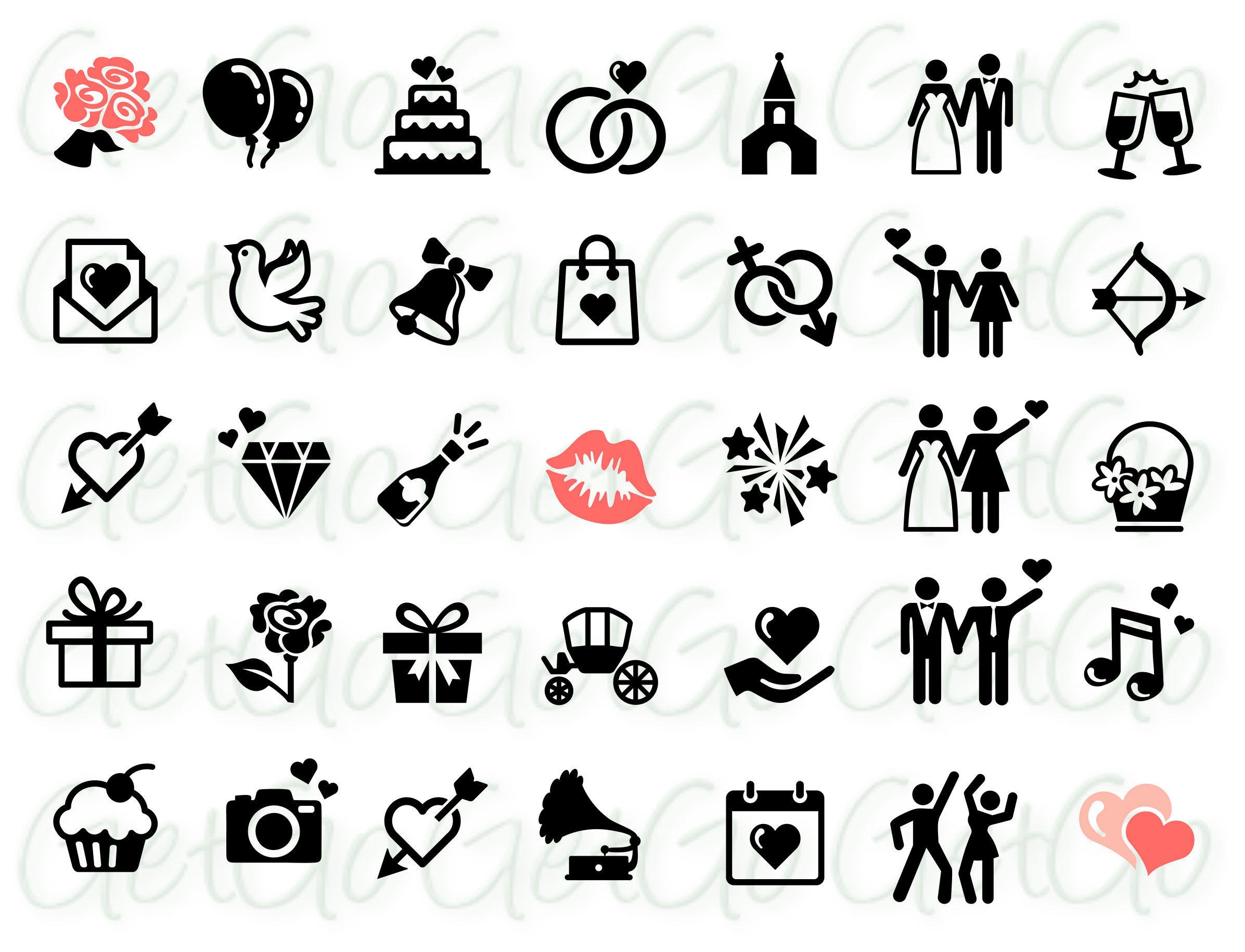 2393x1830 Wedding Icons Clipart Vectors Cricut Cameo Silhouette Etsy