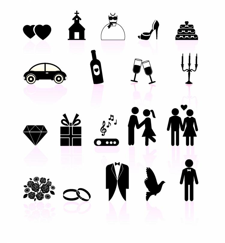 750x810 Wedding Day Black And White Set Icons