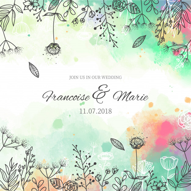 626x626 Wedding Invitation With Floral Background In Watercolor Style