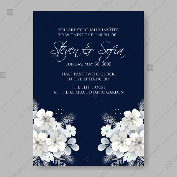 600x600 White Hydrangea On Blue Background Vector Floral Card For Wedding
