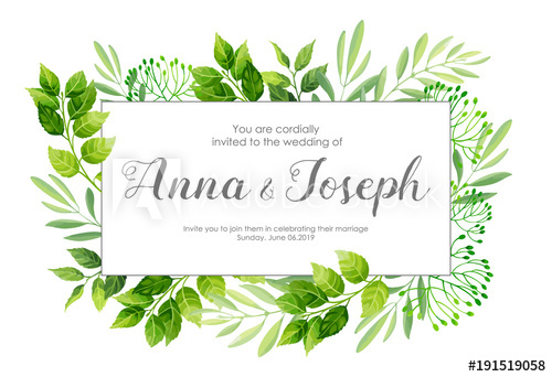 Wedding Invitation With Green Leafs Border Vector Illustration 500x342 Wedding Invitation With Green Leafs Border Vector Illustration