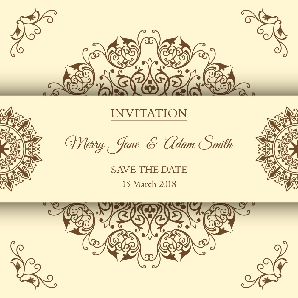 1000x1000 Vintage Wedding Invitations With Floral Ornaments In Vector Free