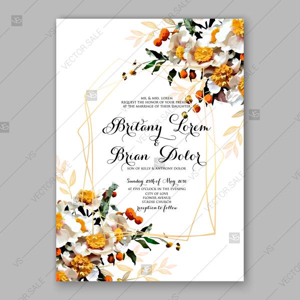 600x600 White Daisy Floral Wedding Invitation Vector Card Template Aloha