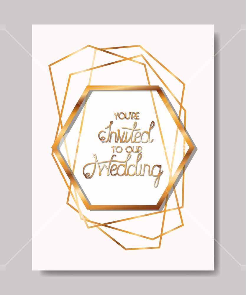 834x1000 Wedding Invitation With Golden Frame Vector Illustration Design