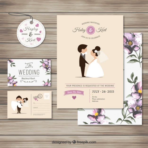 626x626 Cute Wedding Invitation Collection Vector Free Download