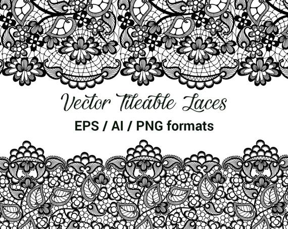 570x454 Seamless Vector Black Lace Tileable Lace Wedding Invitation Etsy
